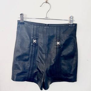 Black Leather Short Shorts with Crystal Embellishment